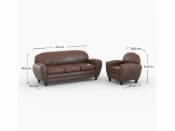 Hot Pack de sofá y sillón marrón envejecido 4 plazas - Club Conjunto Sofás