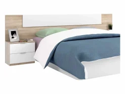 Pack Dormitorio Alaya y Roble 150cm (cama+cabecero+2 Mesas+arm.)