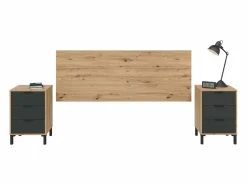 Sale Pack Dormitorio: Cabecero 135/150 cm, 2 Mesitas, Cómoda, Armario Roble/ Gris