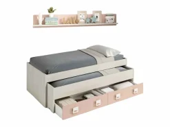 Pack Dormitorio Infantil Cama Nido con Estante y Armario Rosa/Blanco