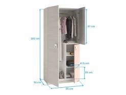 Pack Dormitorio Infantil Cama Nido con Estante y Armario Rosa/Blanco