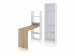 Discount Pack escritorio y estantería Cosmic Plus Blanco Artik (Blanco Mate) - Roble Canadian Consola Escritorio