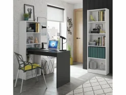 duehome Pack escritorio y estantería Cosmic Plus Blanco Artik (Blanco Mate) - Antracita Gris