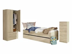 Pack Muebles Dormitorio Juvenil Tibet Roble (Cama 90x190 + Armario + Cómoda)
