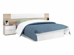 Online Pack Muebles Dormitorio Nórdico, Cama 150 cm (cabezal+2 Mesitas+armario) Blanco