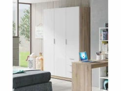Online Pack Muebles Dormitorio Nórdico, Cama 150 cm (cabezal+2 Mesitas+armario) Blanco