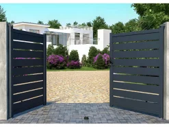 Sale EXPERTLAND Pack portón calado motorizado antracita de aluminio Ancho 300 x Alt. 176 cm PRIMO Gris antracita