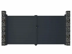 Outlet EXPERTLAND Pack portón de aluminio color antracita Ancho 350 x Alt. 173 cm NAZARIO + Motor RIVE Gris antracita