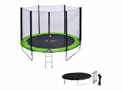 Online Pack Premium Trampolín 245cm reversible / verde CANBERRA + red, escalera, funda y kit de anclaje Cama Elástica