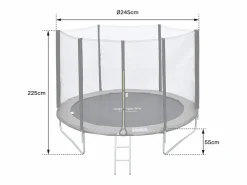 Happy Garden Pack Premium Trampolín 245cm reversible / gris CANBERRA + red, escalera, funda y kit de anclaje