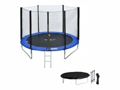 Happy Garden Pack Premium Trampolín 245cm reversible / azul CANBERRA + red, escalera, funda y kit de anclaje -