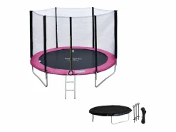 Happy Garden Pack Premium Trampolín 245cm reversible / rosa CANBERRA + red, escalera, funda y kit de anclaje Gris