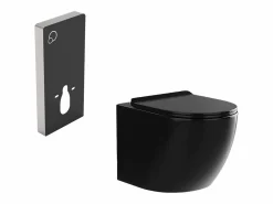 Sale Pack WC flotante de cerámica brillante con soporte decorativo, JAVOINE Inodoro Suspendido