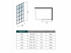 Best Aica Panel de ducha serigrafiada,vidrio antical 8mm,barra 90cm perfil negro (118-120)x200cm Transparente