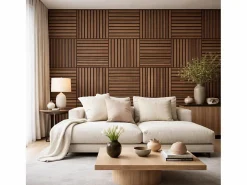 Panel decorativo de lamas de madera, láminas de MDF y fieltro PET, juego de 12 piezas 60x60, revestimiento de pared fonoabsorbente, color nogal claro