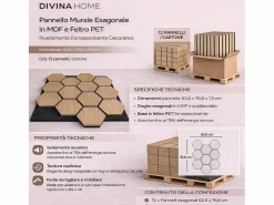Sale Panel decorativo de madera MDF con dibujo hexagonal y fieltro PET, juego de 12 piezas, 62x76 cm, revestimiento de pared fonoabsorbente, color roble. Marru00f3n chocolate