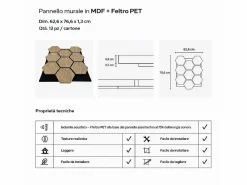 Sale Panel decorativo de madera MDF con dibujo hexagonal y fieltro PET, juego de 12 piezas, 62x76 cm, revestimiento de pared fonoabsorbente, color roble. Marru00f3n chocolate