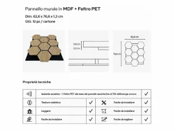 Sale Panel decorativo de madera MDF con dibujo hexagonal y fieltro PET, juego de 12 piezas, 62x76 cm, revestimiento de pared fonoabsorbente, color roble. Marru00f3n chocolate