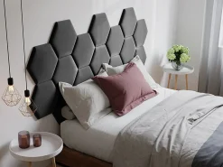 Sale Panel decorativo para cabecero de terciopelo gris HOPE L220 cm Cabecero Y Puente De Cama