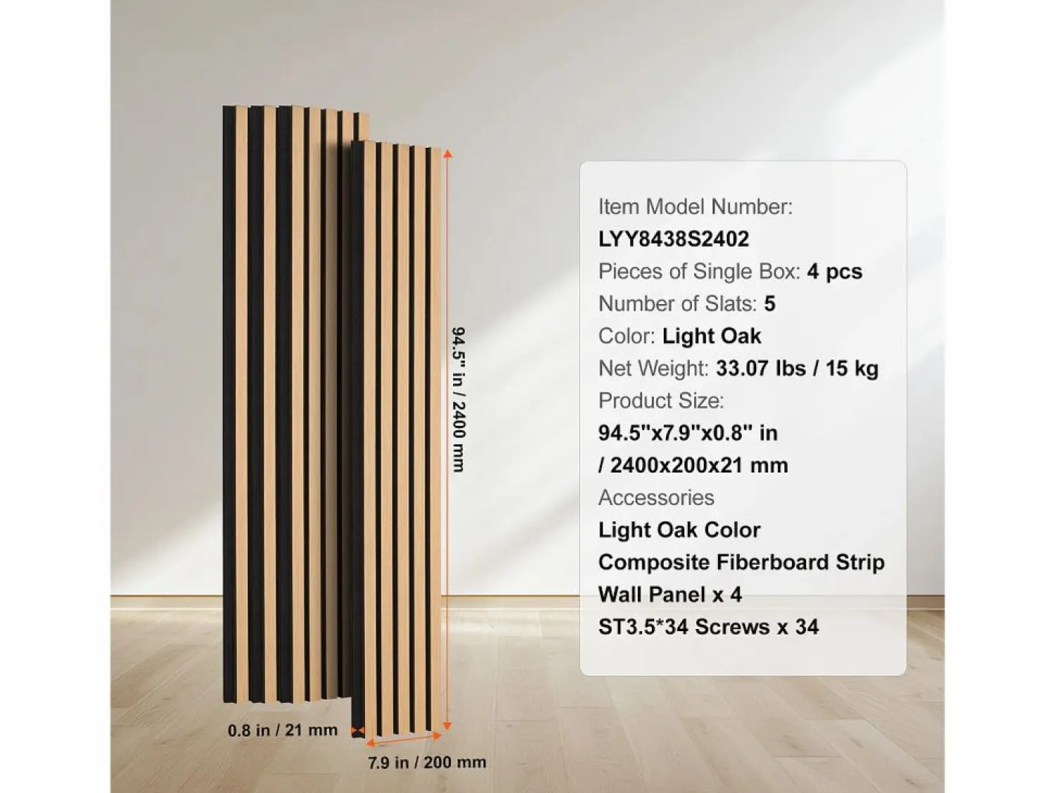 Paneles Acústicos de Listones SucceBuy de Madera, 20 x 240 cm, Decoración Mural, con un Alto Índice NRC de 0,85 y Certificación Acústica SGS, en Roble Negro Marru00f3n