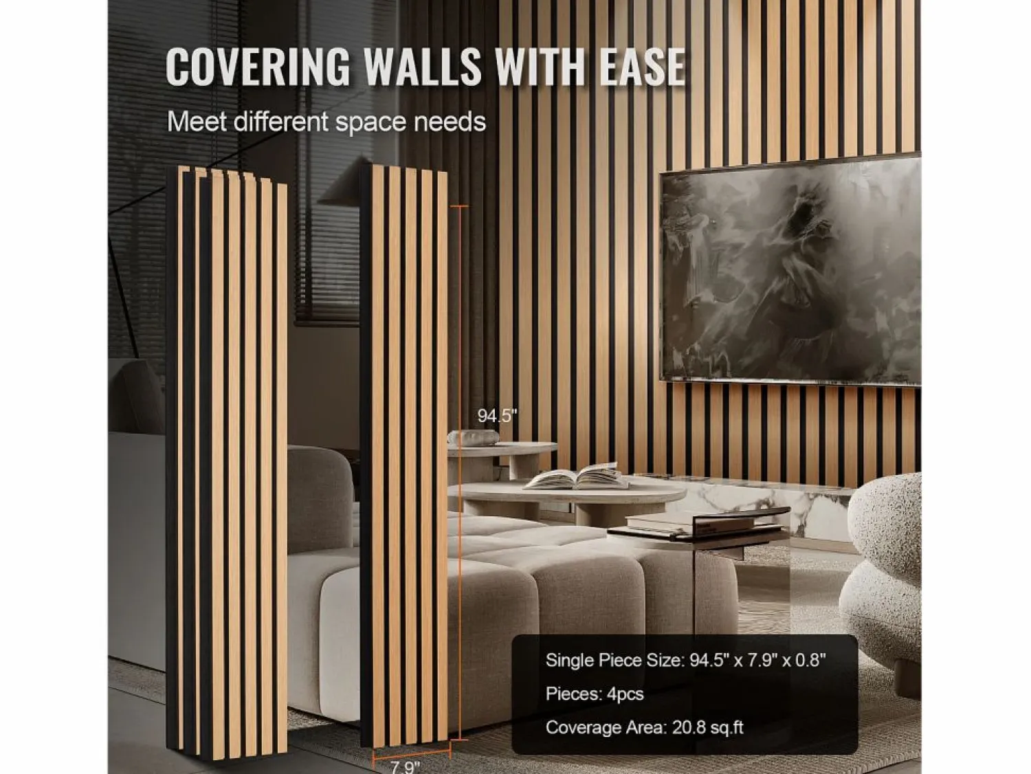 Paneles Acústicos de Listones SucceBuy de Madera, 20 x 240 cm, Decoración Mural, con un Alto Índice NRC de 0,85 y Certificación Acústica SGS, en Roble Negro Marru00f3n