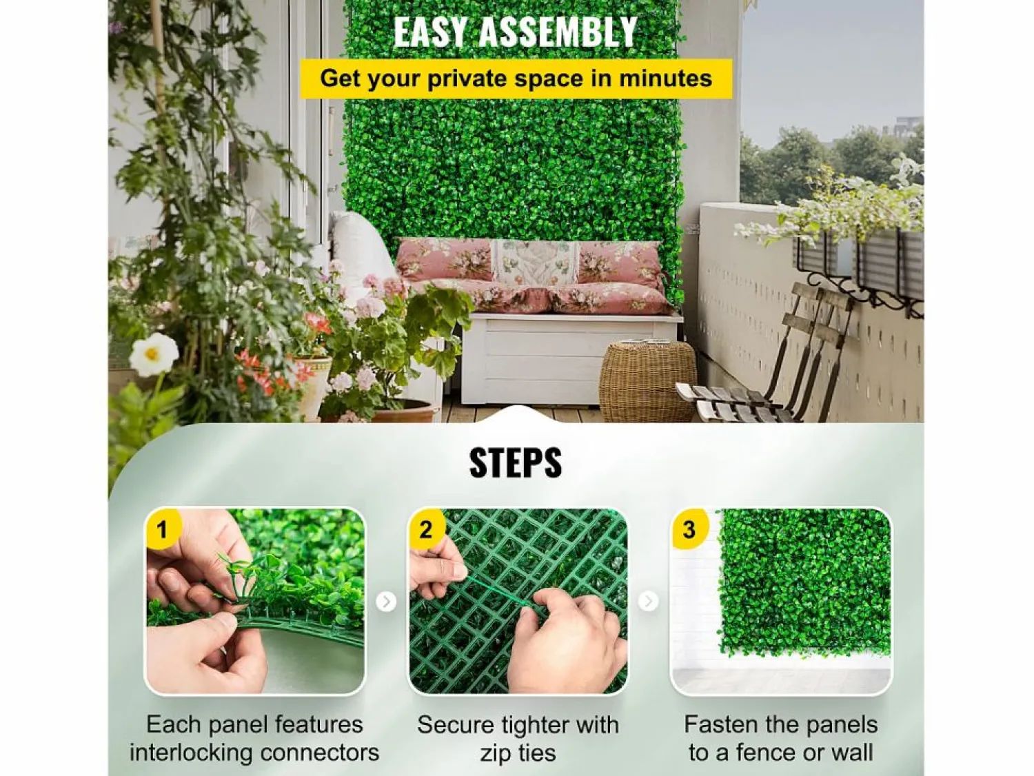 Paneles de Buxus Artificiales SucceBuy 50.8x50.8 cm 6 Piezas, Seto de Buxus para Valla Decorativa UV