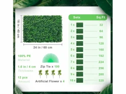 Paneles de Buxus Artificiales SucceBuy 61 x 40,6 cm 12 Piezas, Murales Artificiales de Buxus, Resistentes a UV