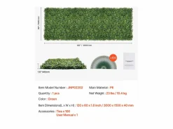 Online Paneles de Césped Artificial, SucceBuy Panel de Pared de Césped Artificial de 300 × 150 cm, Milán, para Privacidad y Decoración Verde