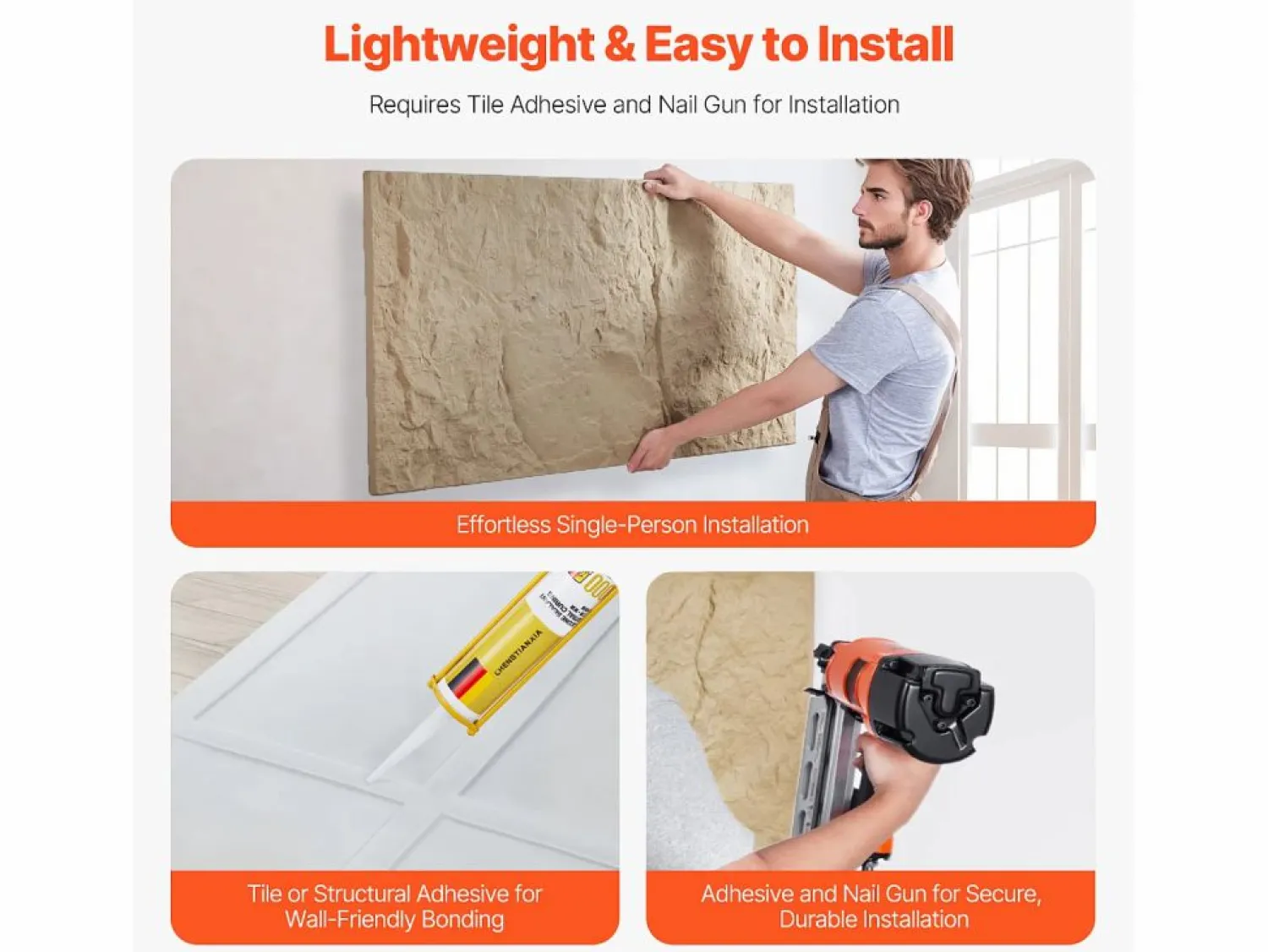 Paneles de Pared 3D SucceBuy, Pack de 4, 122 x 61 cm, Aspecto de Piedra, Cobertura de 3 m², Color Piedra Amarilla