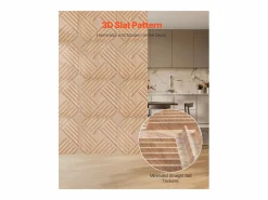 Paneles de Pared 3D SucceBuy, Pack de 12, 50 x 50 cm, PVC con Listones, Cobertura de 3 m², Madera Clara