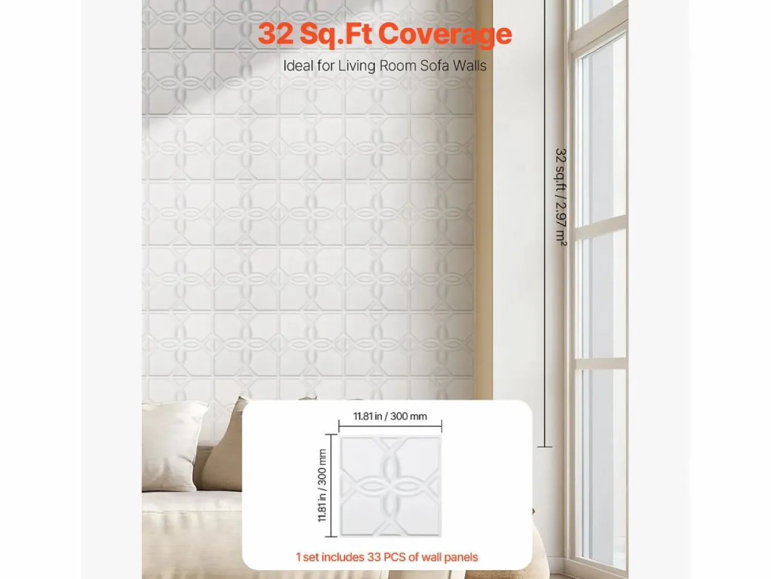 Discount Paneles de Pared 3D SucceBuy, Pack de 33, 30 x 30 cm, PVC con Motivo Floral, , Cobertura de 3 m² Panel De Pared