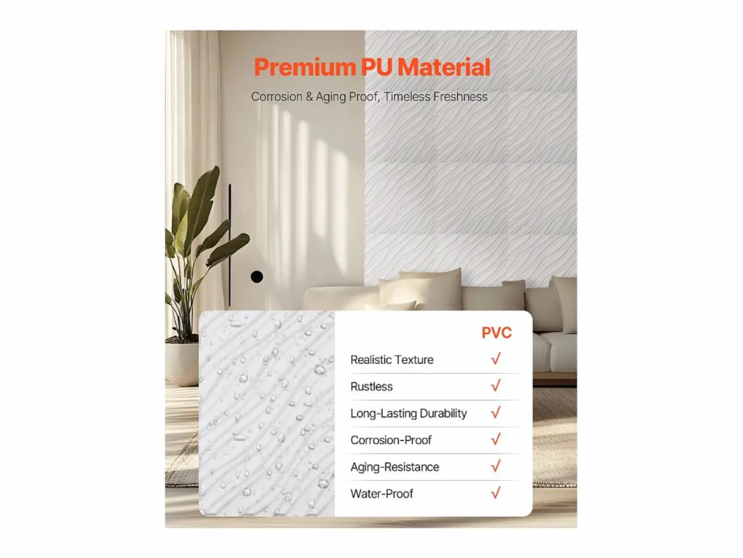 Outlet Paneles de Pared 3D SucceBuy, Pack de 12, 50 x 50 cm, PVC Ondulado, Cobertura de 3 m², Mate Panel De Pared