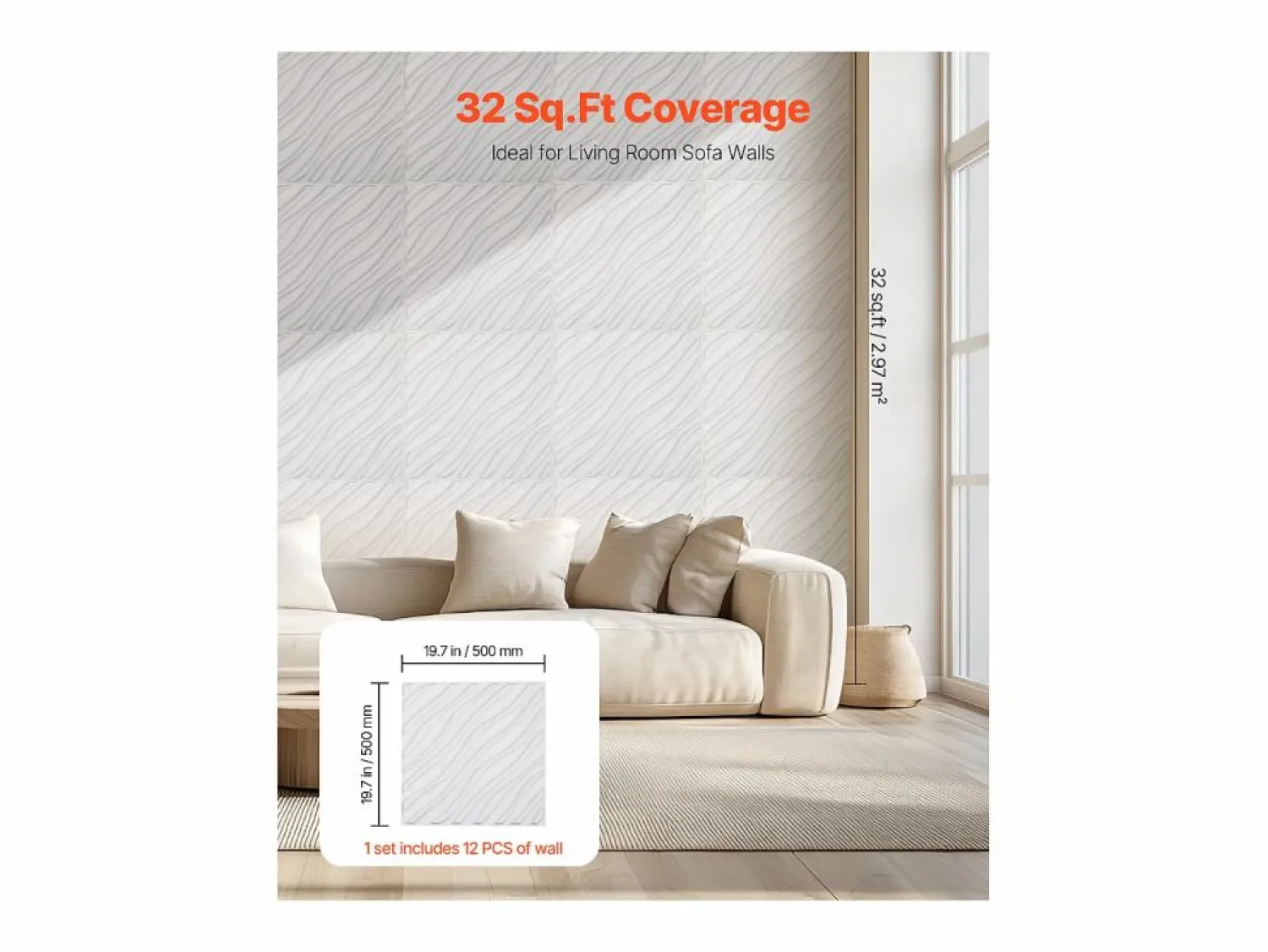 Outlet Paneles de Pared 3D SucceBuy, Pack de 12, 50 x 50 cm, PVC Ondulado, Cobertura de 3 m², Mate Panel De Pared