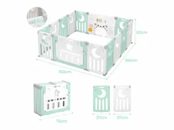 Discount Paneles de parque para bebés 12+2, puerta de barrera de seguridad, cuadrícula protectora de plastro ecológico, 150x150x62cm - Mueble De Bebé