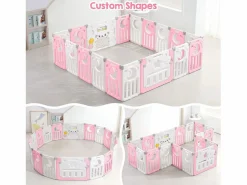 Clearance DripeX Paneles de parque para bebés 16+2, Portal de barrera de seguridad XXL, cuadrícula protectora de plastro ecológico con puerta, 190x190cm, , Rosa
