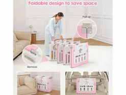 Clearance DripeX Paneles de parque para bebés 16+2, Portal de barrera de seguridad XXL, cuadrícula protectora de plastro ecológico con puerta, 190x190cm, , Rosa