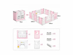 Clearance DripeX Paneles de parque para bebés 16+2, Portal de barrera de seguridad XXL, cuadrícula protectora de plastro ecológico con puerta, 190x190cm, , Rosa