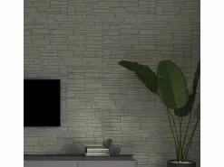 Paneles decorativos efecto piedra ladrillo 3D, juego de 12 unidades, 8,6 m², revestimiento de pared de PU, 120 x 60 x 2,5 Greige Tortora