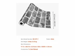 Papel Pintado Adhesivo de Pared SucceBuy, 45 cm x 10 m, Rollo de Papel Pintado Autoadhesivo en Vinilo, Motivo Ladrillo , para Revestimiento de Pared