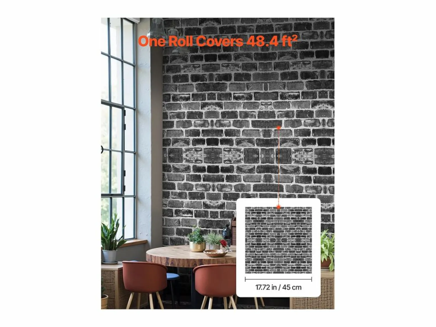 Papel Pintado Adhesivo de Pared SucceBuy, 45 cm x 10 m, Rollo de Papel Pintado Autoadhesivo en Vinilo, Motivo Ladrillo , para Revestimiento de Pared