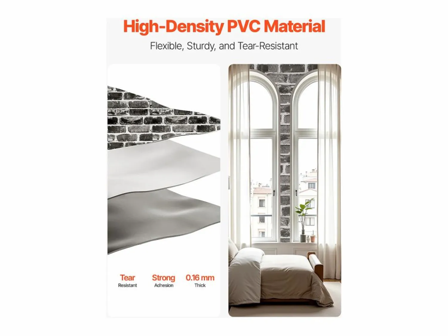 Papel Pintado Adhesivo de Pared SucceBuy, 45 cm x 10 m, Rollo de Papel Pintado Autoadhesivo en Vinilo, Motivo Ladrillo , para Revestimiento de Pared
