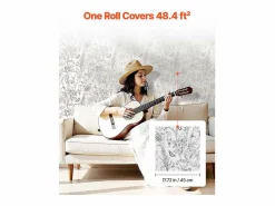 Clearance Papel Pintado Adhesivo de Pared SucceBuy, 45 cm x 10 m, Rollo Papel Pintado Autoadhesivo Vinilo, Motif Floral Botánico , Impermeable Blanco
