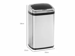 New Papelera automática de 30L, sensor IR, acero inoxidable, interior extraíble opcional, cuadrada (33x25x58cm) Plateado