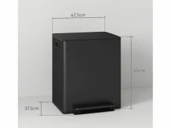 New Papelera con pedal de 25 l, acero inoxidable, color (47,7 x 37,5 x 56 cm) Negro