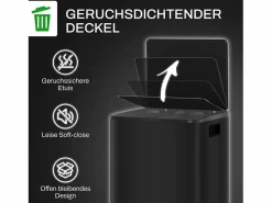 New Papelera con pedal de 25 l, acero inoxidable, color (47,7 x 37,5 x 56 cm) Negro