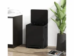 New Papelera con pedal de 25 l, acero inoxidable, color (47,7 x 37,5 x 56 cm) Negro