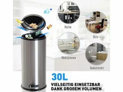 Best Papelera de acero inoxidable de 30 l con pedal y tapa abatible, con cubo interior, para cocina y baño (29,2 x 29,2 x 62,9 cm) Cubo De Basura Para Cocina