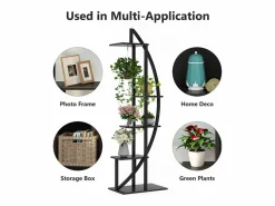 Tribesigns Paquete de 2 soportes para plantas de interior de 5 niveles, de metal curvo, con 2 ganchos para colgar, multiusos para interior, jardín, balcón y sala de estar