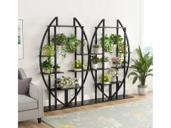 Tribesigns Paquete de 2 soportes para plantas de interior de 5 niveles, de metal curvo, con 2 ganchos para colgar, multiusos para interior, jardín, balcón y sala de estar