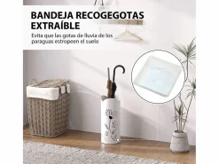 Homcom Paragüero Gisel 4 ganchos con bandeja de goteo 41x17x17 cm
